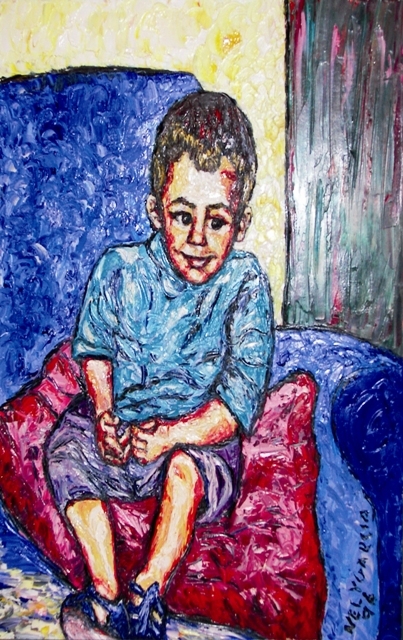 Retrato de niño óleo lienzo original de Nely García